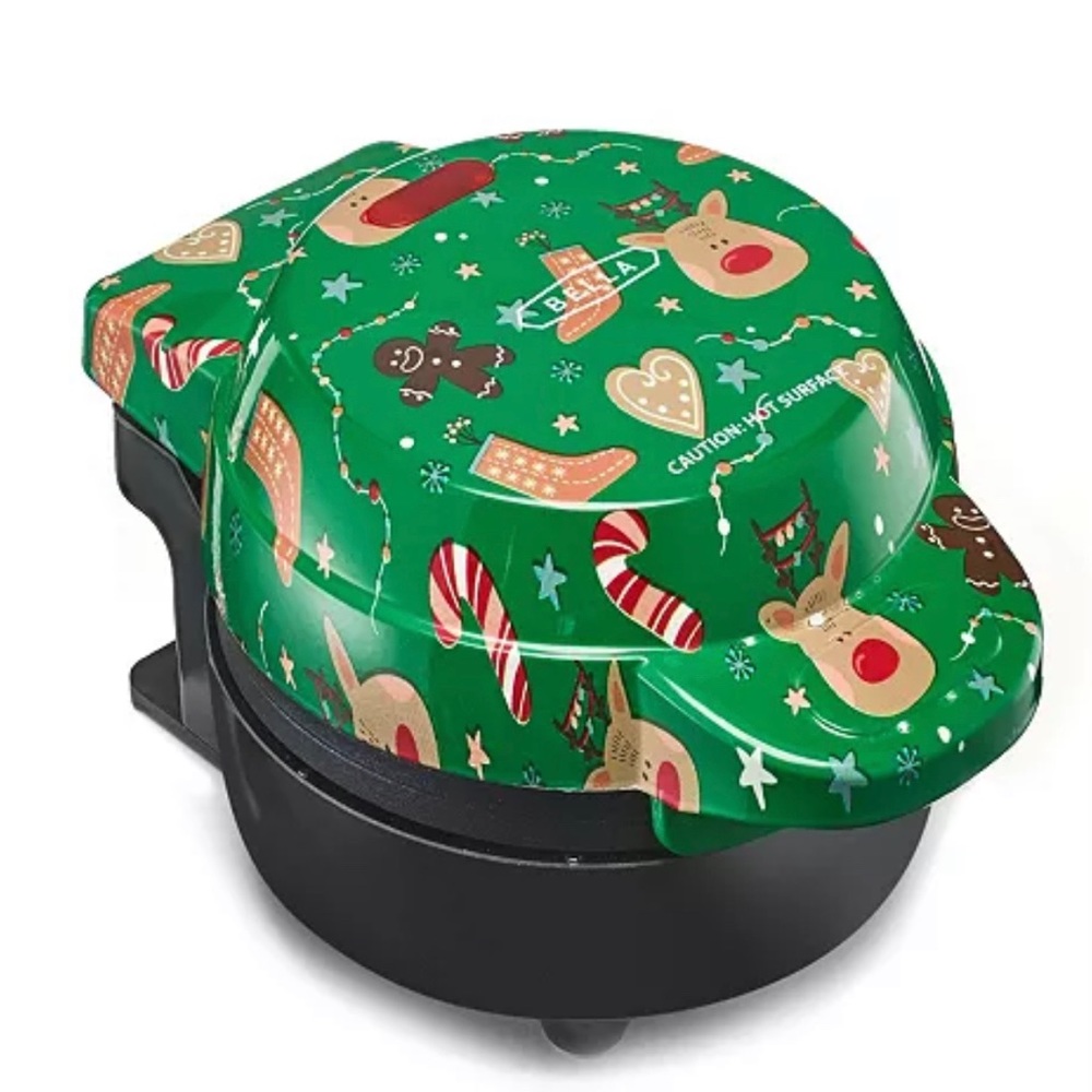 Gift alert !! Printed Mini Waffle Maker - Green Reindeer